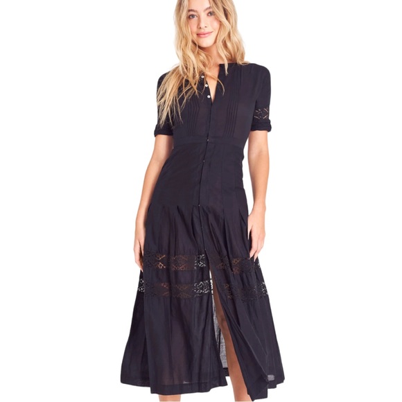 LoveShackFancy Dresses & Skirts - LoveShackFancy Edie Lace Short Sleeve Midi Shirt Dress